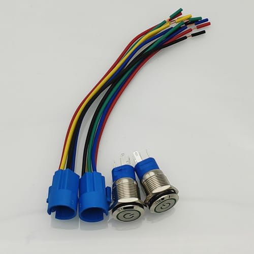 GTIWUNG 2 Stücke 16 mm Druckknopfschalter mit Drahtsockelstecker,LED Beleuchtet Drucktaster,Metall Druckschalter Druckknopf,12V Selbsthaltender Schalter,LED-Taster Ein-Ausschalter für Auto KFZ Grün von GTIWUNG