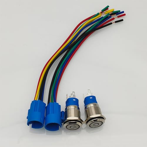 GTIWUNG 2 Stücke 16 mm Druckknopfschalter mit Drahtsockelstecker, LED Beleuchtet Drucktaster, Metall Druckschalter Druckknopf, 12V Selbsthaltender Schalter, LED-Taster Ein-Ausschalter für Auto KFZ Rot GTIWUNG 2 Stücke 16 mm Druckknopfschalter mit Drahtsockelstecker, LED Beleuchtet Drucktaster, Metall Druckschalter Druckknopf, 12V Selbsthaltender Schalter, LED-Taster Ein-Ausschalter für Auto KFZ Rot von GTIWUNG