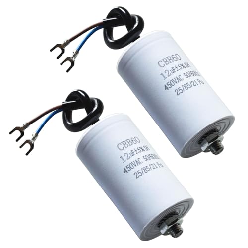 GTIWUNG 2 Stück 12µF 450V Motorkondensator mit Schrauben Anlaufkondensator Kondensator mit Draht 450 Volt CBB60 Kondensatoren Kabel für Elektromotor von GTIWUNG
