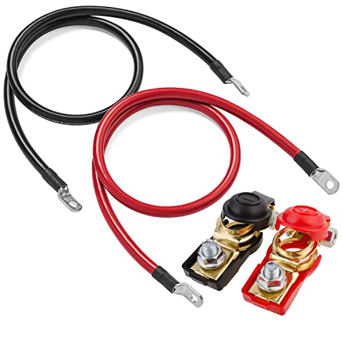 GTIWUNG 2 Stück Auto Batteriekabel Kupferkabel Kupfer Stromkabel mit Ringösen Autobatterie Kabel KFZ Kabel 12V mit Ringklemmen Kupferdraht, 6AWG 70cm Rot und Schwarz + 1 Paar Batterieschalter von GTIWUNG