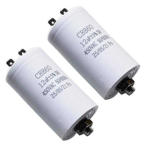 GTIWUNG 2 Stück CBB60-Kondensator 12 µF 450 Volt 50/60Hz Motorkondensator Anlaufkondensator 12µf 450V Motor-Anlauf-kondensator Arbeitskondensator Betriebskondensator mit Stecker für Elektromotor von GTIWUNG