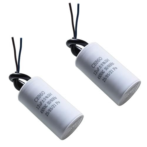 GTIWUNG 2 Stück CBB60-Kondensator 12 µF 450 Volt 50/60Hz Anlaufkondensator 12µf 450V Motor-Anlauf-kondensator Arbeitskondensator Betriebskondensator mit Stecker und Kabel für Elektromotor von GTIWUNG