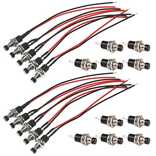 GTIWUNG Vorverkabelt Mini Momentan Druckknopf, Momentane Druckschalter Lockless, SPST EIN-AUS AC 250V/1A, 2 Pin Runder Flachknopf-Drucktasten für Modelleisenbahn-Hobby von GTIWUNG