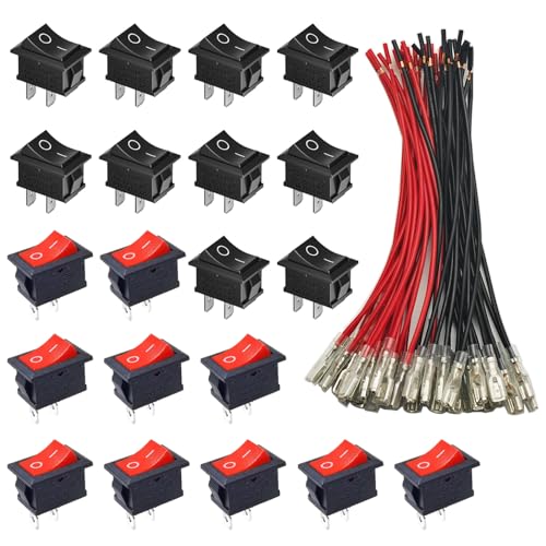 GTIWUNG 20 Stücke Druckschalter AC 6A/250V 10A/125V, 2-Polig Boot Rot & Schwarz Kippschalter SPST Ein/Ausschalter, ON/OFF Kippschalter, Mini Boat Wippschalter Schalter mit 20AWG Draht GTIWUNG 20 Stücke Druckschalter AC 6A/250V 10A/125V, 2-Polig Boot Rot & Schwarz Kippschalter SPST Ein/Ausschalter, ON/OFF Kippschalter, Mini Boat Wippschalter Schalter mit 20AWG Draht von GTIWUNG