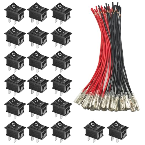 GTIWUNG 20 Stücke Druckschalter AC 6A/250V 10A/125V, 2-Polig Boot Schwarz Kippschalter SPST Ein/Ausschalter, ON/OFF Kippschalter, Mini Boat Wippschalter Schalter mit 20AWG Draht GTIWUNG 20 Stücke Druckschalter AC 6A/250V 10A/125V, 2-Polig Boot Schwarz Kippschalter SPST Ein/Ausschalter, ON/OFF Kippschalter, Mini Boat Wippschalter Schalter mit 20AWG Draht von GTIWUNG
