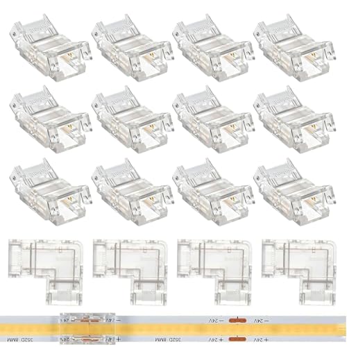 GTIWUNG 2Polig 8mm COB LED Strip Verbinder Lückenlose Stecker Schnell Verbinder Ohne Abisolieren, Streifen Eckverbinder L-form für den Anschluss von COB-LED Drähten von GTIWUNG