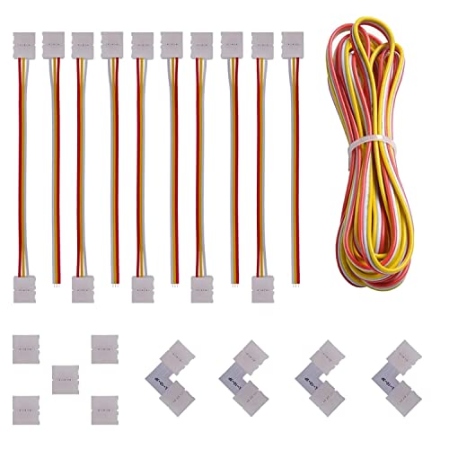 GTIWUNG 3 Polig LED Strip Verbinder Kit mit 5 Meter Verlängerungskabel, Strip to Strip Drahtverbinder, LED Eckverbinder, Lückenloser für 10 mm 5050 WS2812 WS2811 LED Streifen Licht von GTIWUNG