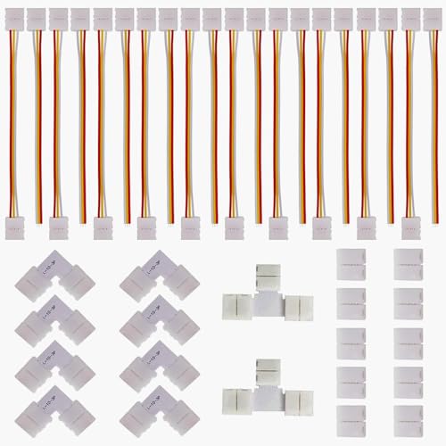 GTIWUNG 40 Stück 3 Polig LED Strip Verbinder Kit, Strip to Strip Drahtverbinder, LED Eckverbinder, Lückenloser für 10 mm 5050 WS2812 WS2811 LED Streifen Licht von GTIWUNG