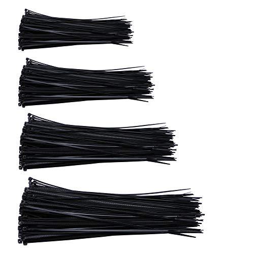 GTIWUNG 400 Stück Profi Zip Kabelbinder Set Schwarz, Hitzebeständig, Langlebig, Hohe Qualität, Starkes Nylon, Selbstsichernd, 80 | 120 | 150 | 200 mm, je 100 Stück von GTIWUNG