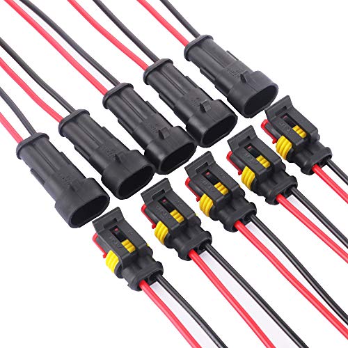 GTIWUNG 5 Set 2-Polig Kabel Steckverbinder Stecker, Auto Wasserdicht Elektrische Stecker, Anschluss Stecker mit Draht, Verbindungsstecker Wasserdicht für KFZ/LKW/Auto/Roller/Motorrad von GTIWUNG