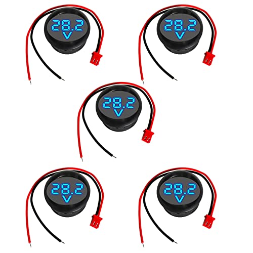 GTIWUNG 5 Stücke Digital Voltmeter DC 4-100V, Drähte Spannungsmesser 3-Digit LED Anzeige, Spannungsanzeige für Auto/Motorrad/LKW/Boot (Blau) von GTIWUNG