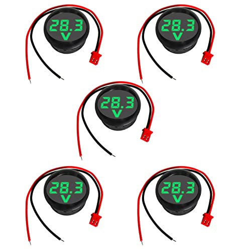 GTIWUNG 5 Stücke Digital Voltmeter DC 4-100V, Drähte Spannungsmesser 3-Digit LED Anzeige, Spannungsanzeige für Auto/Motorrad/LKW/Boot (Grün) von GTIWUNG