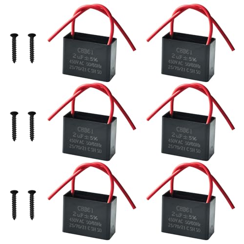 GTIWUNG 6 Stück CBB61 2.0uF 450V AC 50/60 Hz Lüfter Motor Laufkondensator 2.0uf Kondensator Deckenventilatorkondensator Starterkondensator Lüfterkondensatoren von GTIWUNG