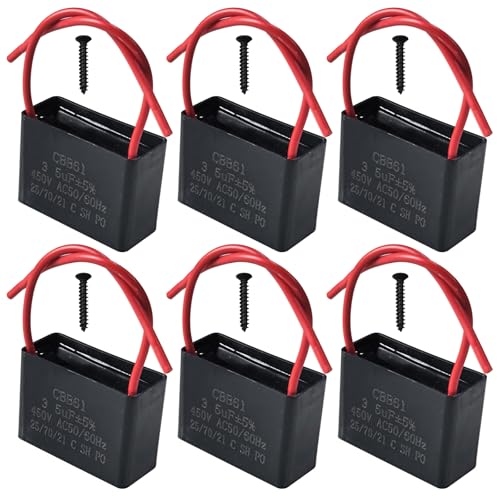 GTIWUNG 6 Stück CBB61 3,5uF 450V AC 50/60 Hz Lüfter Motor Laufkondensator 3,5uf Kondensator Deckenventilatorkondensator Starterkondensator Lüfterkondensatoren von GTIWUNG
