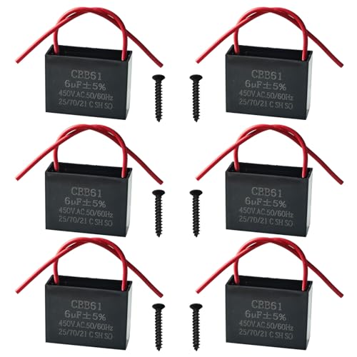 GTIWUNG 6 Stück CBB61 6.0 uF 450V AC 50/60 Hz Lüfter Motor Laufkondensator 6.0uf Kondensator Deckenventilatorkondensator Starterkondensator Lüfterkondensatoren von GTIWUNG