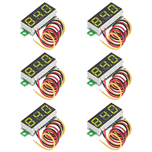 GTIWUNG 6 Stück Mini Digital Voltmeter, DC 0,28 Zoll Drei-Draht Spannungsprüfer, DC 0-100 V Mini Digital Voltmeter Messgerät Tester Led-anzeige Verpolungsschutz und Genaue Druckmessung, Gelb von GTIWUNG