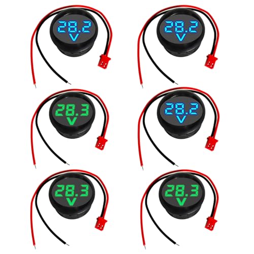 GTIWUNG 6 Stücke Digital Voltmeter DC 4-100V, Drähte Spannungsmesser 3-Digit LED Anzeige, Spannungsanzeige für Auto/Motorrad/LKW/Boot (Blau&Grün) von GTIWUNG