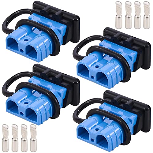 GTIWUNG Batterieanschluss Stecker 50A 600V Quick Connect Batterie Akku Steckverbinder Schnellanschluss Stecker mit Staubschutzkappen für Auto, Wohnmobil, Himmelblau von GTIWUNG