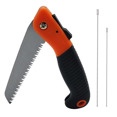 GTIWUNG Klappsäge & Handsäge & Baumsäge Orangefarbener Griff, Garten-Klappsäge mit Sicherheitsverschlus +2 Stück 20/25CM Stahldraht Keychain von GTIWUNG