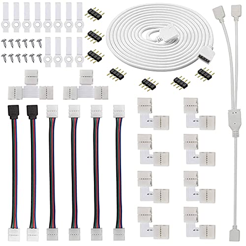 GTIWUNG LED Strip Verbinder, LED Stripe Verlängerung, LED Strip Eckverbinder, RGB-Verteilerkabe, 4-poliger Stecker, Feste Klammer mit Schraube für 10mm 4 Polig RGB LED Strip von GTIWUNG