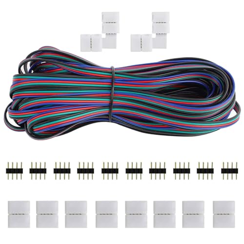 GTIWUNG LED Verlängerungskabel 20M/65.6ft, 4 Polig LED Band Verbindungskabel LED Strip Extension Kabel, inkl Lückenlose Stecker, 4-Poliger 10mm Stecker für 5050 3528 2835 LED Streifen Licht von GTIWUNG