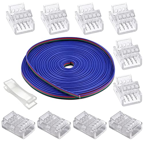 GTIWUNG LED Verlängerungskabel 5M/16.4ft, 4 Polig LED Band Verbindungskabel LED Strip Extension Kabel, inkl Lückenlose Stecker, 10mm Stecker für 5050 3528 2835 LED Streifen Licht von GTIWUNG