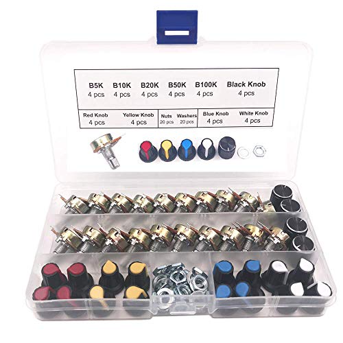 GTIWUNG Potentiometer Mono Linear B5K B10K B20K B50K B100K, 20 Stk. Einzelpotentiometer, WH148 3Pin Dreh-Potentiometer mit Muttern und Unterlegscheibe GTIWUNG Potentiometer Mono Linear B5K B10K B20K B50K B100K, 20 Stk. Einzelpotentiometer, WH148 3Pin Dreh-Potentiometer mit Muttern und Unterlegscheibe von GTIWUNG