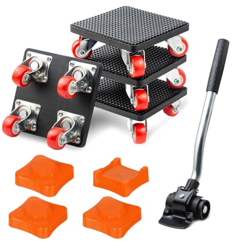 Möbel Transportroller Set, 4 Stück Möbelheber für Schwere Möbel mit Lastenheber, 360° Drehbar Möbelroller Transportrollen, Möbelroller Set für Schwere Möbel, Tragfähigkeit von bis 400 KG von GTJEOI