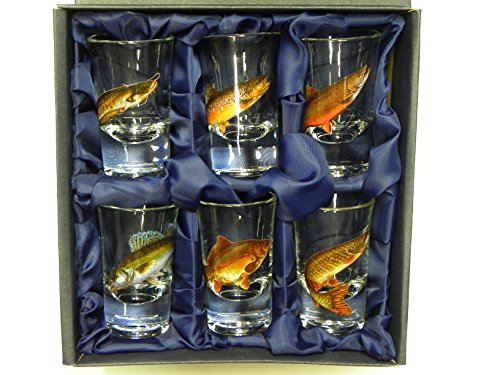 GTK - Geweihe & Trophäen KRUMHOLZ 6-teiliges Schnaps Gläser Set hohe Gläser mit Fisch Motive von GTK - Geweihe & Trophäen KRUMHOLZ