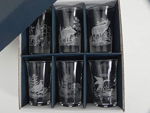 GTK - Geweihe & Trophäen KRUMHOLZ 6 teiliges Schnaps Gläser Set - hoch - 2 cl im Geschenke Karton Jagd Dekor von GTK - Geweihe & Trophäen KRUMHOLZ