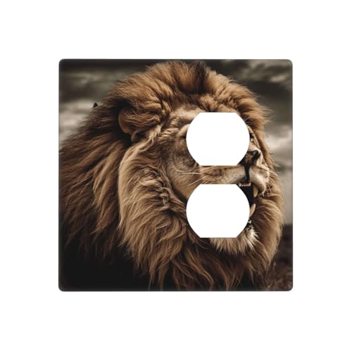 Angry Lion Wandplatten, dekorative Lichtschalter-Abdeckung, 2-Gang-Steckdosenabdeckungen, elektrische Schalterplatte, thermoplastische Blende für Dekorateure, Schrauben im Lieferumfang enthalten von GTKSYNVE