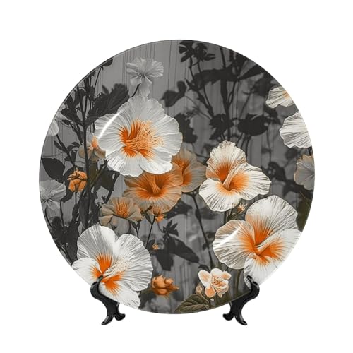 Blühende Hibiskusblüten aus Knochenporzellan, dekorative Teller, 25,4 cm, personalisierbar, Keramik-Dekoteller mit Präsentationsständer, Keramik-Ornamente, Kunst-Porzellan-Teller für Zuhause, Büro Blühende Hibiskusblüten aus Knochenporzellan, dekorative Teller, 25,4 cm, personalisierbar, Keramik-Dekoteller mit Präsentationsständer, Keramik-Ornamente, Kunst-Porzellan-Teller für Zuhause, Büro von GTKSYNVE