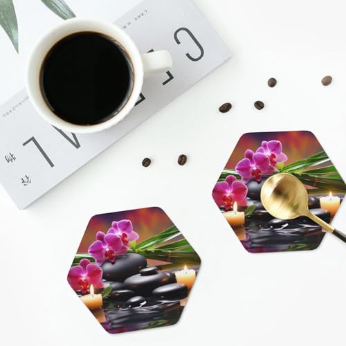 Blumen im Brunnen Massagesteine Untersetzer 4er Set Saugfähige Untersetzer für Tischschutz Leder Getränkeuntersetzer Einweihungsgeschenk Dekorative Couchtisch Tasse Matte für Heimdekoration von GTKSYNVE