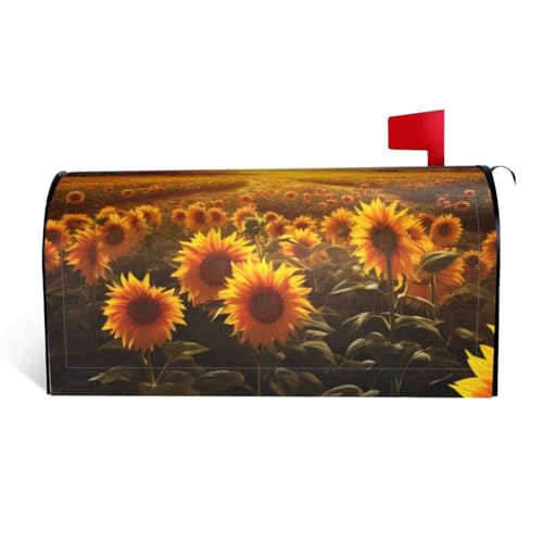 Briefkastenabdeckungen, Traumhafter Sonnenuntergang eines Sonnenblumenfelds, magnetisch, Standardgröße, 64,8 x 53,3 cm, dekorative Briefkasten-Abdeckung, wasserdichte Briefkasten-Abdeckung von GTKSYNVE