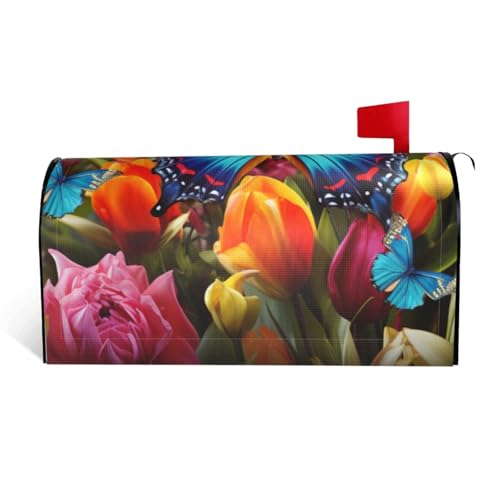 Bunte Briefkastenabdeckungen mit Schmetterlingen und Blumen, magnetisch, Standardgröße, 64,8 x 53,3 cm, dekorative Briefkasten-Abdeckung, wasserdichte Briefkasten-Abdeckung, personalisierte von GTKSYNVE