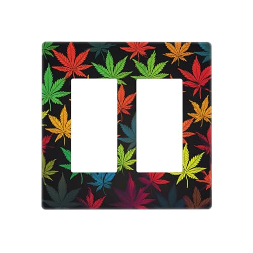 Bunte Cannabisblätter Wandplatten, dekorative Lichtschalterabdeckung, 2-Gang-Steckdosenabdeckungen, elektrische Schalterplatte, thermoplastische Blende für Dekorateure, Schrauben im Lieferumfang Bunte Cannabisblätter Wandplatten, dekorative Lichtschalterabdeckung, 2-Gang-Steckdosenabdeckungen, elektrische Schalterplatte, thermoplastische Blende für Dekorateure, Schrauben im Lieferumfang von GTKSYNVE