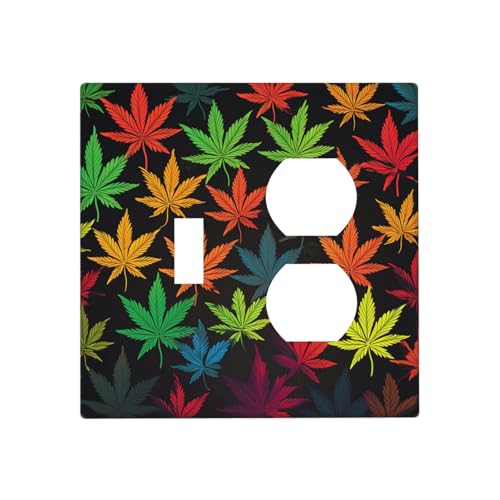 Bunte Cannabisblätter Wandplatten, dekorative Lichtschalterabdeckung, 2-Gang-Steckdosenabdeckungen, elektrische Schalterplatte, thermoplastische Blende für Dekorateure, Schrauben im Lieferumfang Bunte Cannabisblätter Wandplatten, dekorative Lichtschalterabdeckung, 2-Gang-Steckdosenabdeckungen, elektrische Schalterplatte, thermoplastische Blende für Dekorateure, Schrauben im Lieferumfang von GTKSYNVE