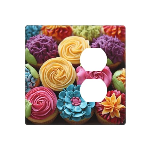 Bunte Cupcake-Regenbogen-Blumen-Wandplatten, dekorative Lichtschalter-Abdeckung, 2-Gang-Steckdosenabdeckungen, elektrische Schalterplatte, thermoplastische Blende für Dekorateure, Schrauben im von GTKSYNVE