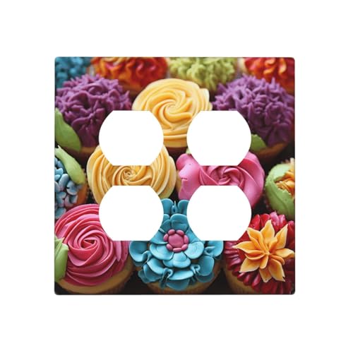 Bunte Cupcake-Regenbogen-Blumen-Wandplatten, dekorative Lichtschalter-Abdeckung, 2-Gang-Steckdosenabdeckungen, elektrische Schalterplatte, thermoplastische Blende für Dekorateure, Schrauben im von GTKSYNVE