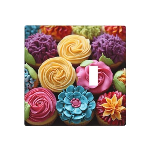 Bunte Cupcake-Regenbogen-Blumen-Wandplatten, dekorative Lichtschalter-Abdeckung, 2-Gang-Steckdosenabdeckungen, elektrische Schalterplatte, thermoplastische Blende für Dekorateure, Schrauben im von GTKSYNVE
