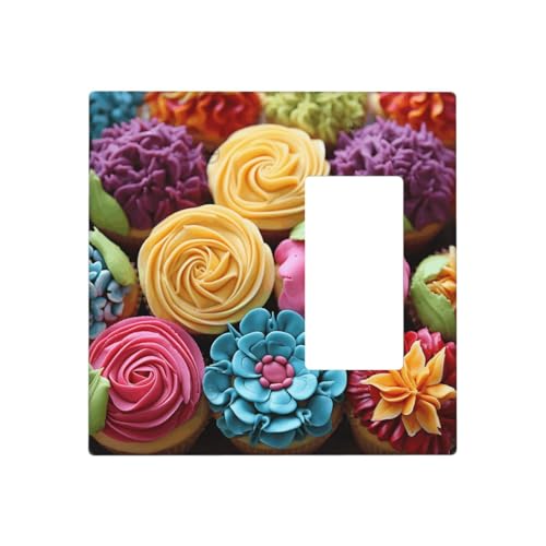 Bunte Cupcake-Regenbogen-Blumen-Wandplatten, dekorative Lichtschalter-Abdeckung, 2-Gang-Steckdosenabdeckungen, elektrische Schalterplatte, thermoplastische Blende für Dekorateure, Schrauben im von GTKSYNVE