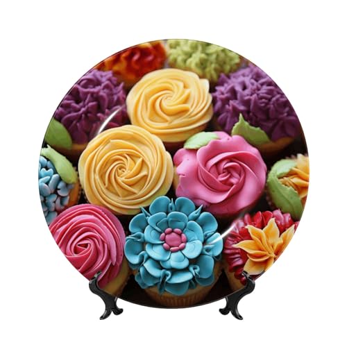 Bunte Cupcake-Regenbogenblumenteller aus Knochenporzellan, dekorative Teller, 25,4 cm, personalisierbar, Keramik-Dekoteller mit Präsentationsständer, Keramik-Ornamente, Kunst-Porzellan-Teller zum Bunte Cupcake-Regenbogenblumenteller aus Knochenporzellan, dekorative Teller, 25,4 cm, personalisierbar, Keramik-Dekoteller mit Präsentationsständer, Keramik-Ornamente, Kunst-Porzellan-Teller zum von GTKSYNVE