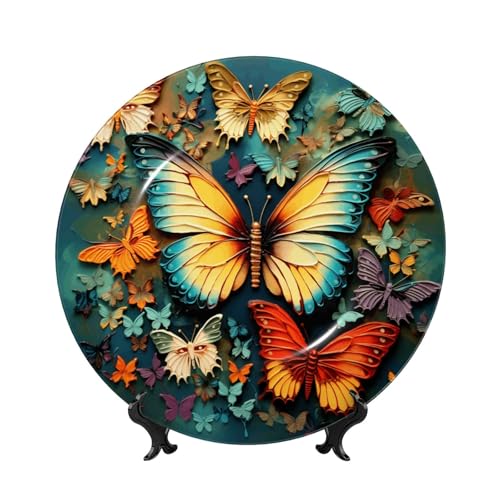 Bunte Schmetterling-Stickerei-Gemälde, Knochenporzellan, dekorative Teller, 20,3 cm, personalisierbar, Keramik-Dekoteller mit Präsentationsständer, Keramik-Ornamente, Kunst-Porzellan-Teller zum Bunte Schmetterling-Stickerei-Gemälde, Knochenporzellan, dekorative Teller, 20,3 cm, personalisierbar, Keramik-Dekoteller mit Präsentationsständer, Keramik-Ornamente, Kunst-Porzellan-Teller zum von GTKSYNVE