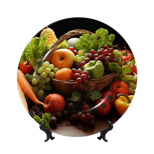 Bunte dekorative Teller aus Porzellan für Gemüse und Obst, 15,2 cm, personalisierbar, Keramik-Dekoteller mit Präsentationsständer, Keramikornamente, Kunst-Porzellan-Teller zum Aufhängen an der Wand Bunte dekorative Teller aus Porzellan für Gemüse und Obst, 15,2 cm, personalisierbar, Keramik-Dekoteller mit Präsentationsständer, Keramikornamente, Kunst-Porzellan-Teller zum Aufhängen an der Wand von GTKSYNVE