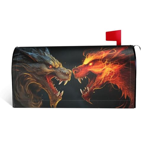 Chic Cool Briefkasten-Abdeckung, zwei kämpfende brüllende Drachen, magnetisch, Standardgröße, 64,8 x 53,3 cm, dekorative Briefkastenabdeckung, wasserdichte Briefkasten-Abdeckung, personalisierte von GTKSYNVE