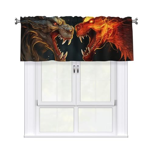 Chic Cool Volants mit zwei kämpfenden brüllenden Drachen für Fenster, Stangentasche, Fenstervolant, kleine Fensterbehandlung, Volants für Küche, Verdunkelungsvorhänge, kurze Vorhänge für Schlafzimmer von GTKSYNVE