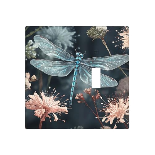 Dekorative Lichtschalterabdeckung mit Libellen-Blumen-Motiv, 2-Gang-Steckdosenabdeckungen, elektrische Schalterplatte, thermoplastische Blende für Dekorationsgerät, Schrauben im Lieferumfang enthalten von GTKSYNVE