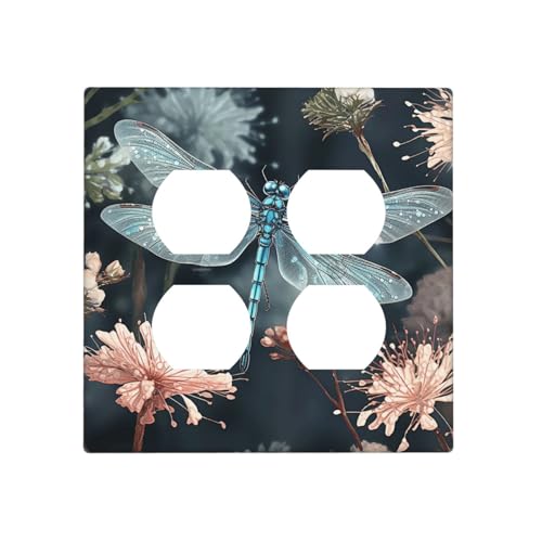 Dekorative Lichtschalterabdeckung mit Libellen-Blumen-Motiv, 2-Gang-Steckdosenabdeckungen, elektrische Schalterplatte, thermoplastische Blende für Dekorationsgerät, Schrauben im Lieferumfang enthalten Dekorative Lichtschalterabdeckung mit Libellen-Blumen-Motiv, 2-Gang-Steckdosenabdeckungen, elektrische Schalterplatte, thermoplastische Blende für Dekorationsgerät, Schrauben im Lieferumfang enthalten von GTKSYNVE