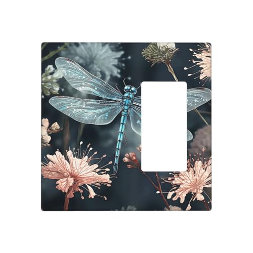 Dekorative Lichtschalterabdeckung mit Libellen-Blumen-Motiv, 2-Gang-Steckdosenabdeckungen, elektrische Schalterplatte, thermoplastische Blende für Dekorationsgerät, Schrauben im Lieferumfang enthalten Dekorative Lichtschalterabdeckung mit Libellen-Blumen-Motiv, 2-Gang-Steckdosenabdeckungen, elektrische Schalterplatte, thermoplastische Blende für Dekorationsgerät, Schrauben im Lieferumfang enthalten von GTKSYNVE