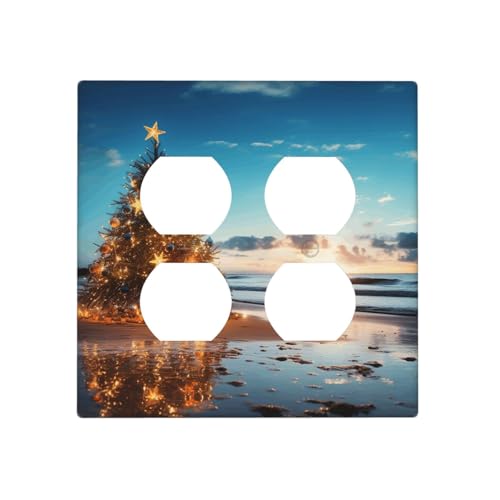 Dekorative Lichtschalterabdeckung mit Weihnachtsbaum am Strand, 2-Gang-Steckdosenabdeckungen, elektrische Schalterplatte, thermoplastische Blende für Dekorationsgerät, Schrauben im Lieferumfang von GTKSYNVE